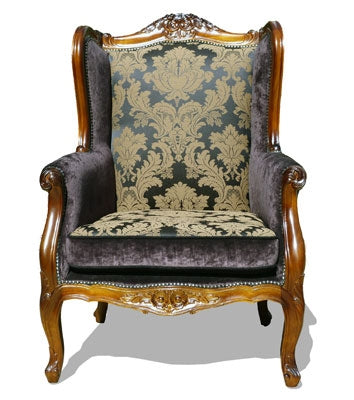 'Berger' Colonial Syle Armchair Upholstered in Medallion Noir Fabric