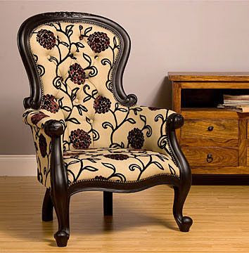 'Grandfather' Victorian Style Armchair Duck Egg Blue Velvet Fabric