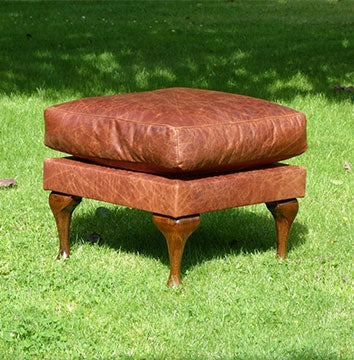 Leather Footstool Upholstered in Old English Tan leather